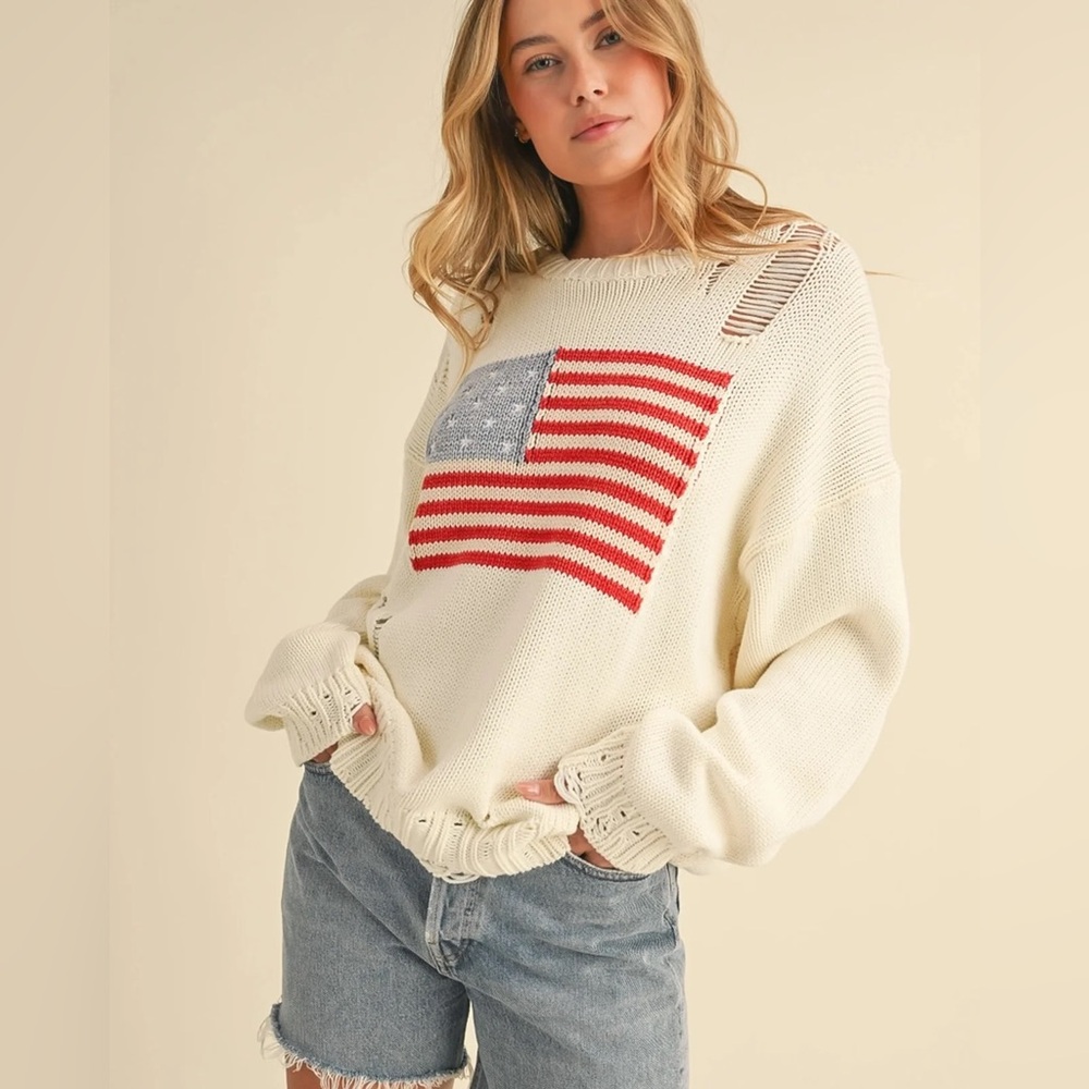 NWT Oversized distressed USA sweater